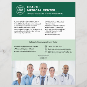 Flyer Clínica Médica Logo Personalizado Verde Doctor