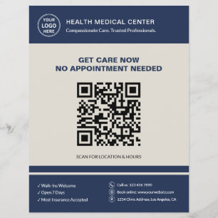 Flyer Clínica Médica QR Atención Urgente Sin Cita Naval