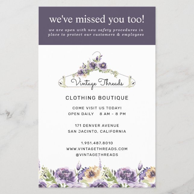 Flyer Clothing Boutique Grand Reopen Covid Safety (Frente)