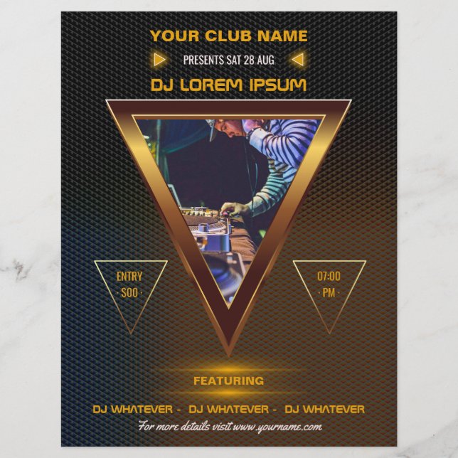 Flyer Club DJ Dance Music Fiesta añada logo y foto (Frente)