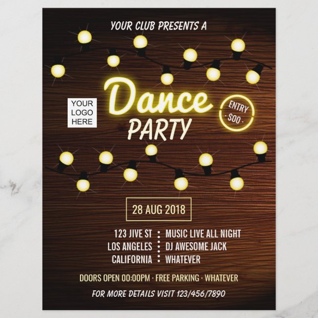 Flyer Club DJ Dance Music Fiesta añada logo y foto (Frente)