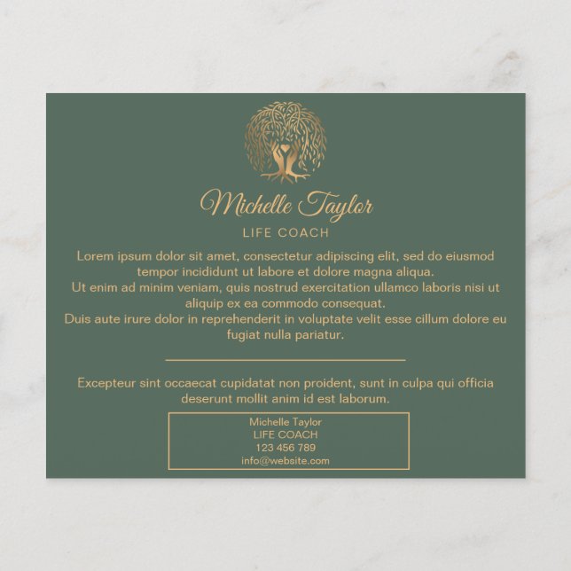 Flyer Coach Willow Tree de la Vida, Terapia, Psicólogo (Atrás)