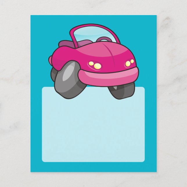 Flyer Coche de dibujos animados rosa (Atrás)
