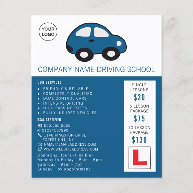 Flyer Coche personalizado, escuela de conducción, anunci (Frente)