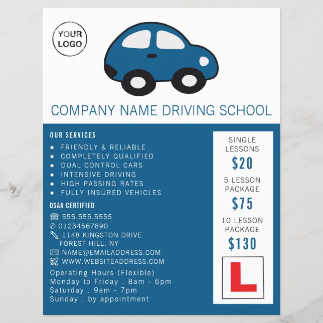 Flyer Coche personalizado, escuela de conducción, anunci (Frente)