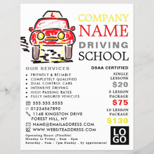 Flyer Coche Personalizado rojo, escuela de conducción, a
