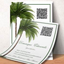 Flyer Código QR de árbol de palmas tropical de estilo