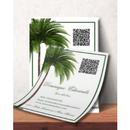 Flyer Código QR de árbol de palmas tropical de estilo