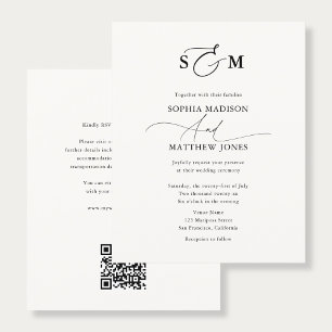Flyer Código QR de boda con tipografía monograma económi