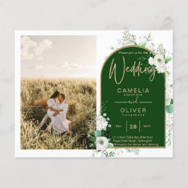 Flyer Código QR de Boda verde de rosas blancas todo en 1