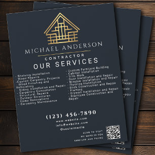 Flyer Código QR de construcción de viviendas mínimo gris