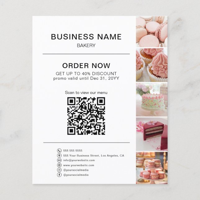 Flyer Código QR de descuento de pedido de panadería Foto (Frente)