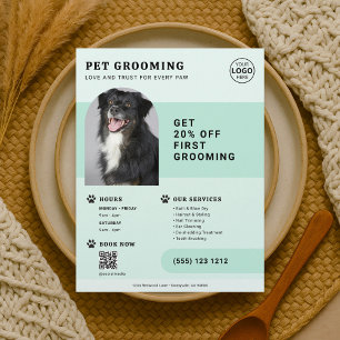 Flyer Código QR de Foto de Salón de Aseo de Mascotas Fol