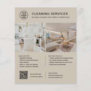 Flyer Código QR de foto del logotipo de servicios de lim