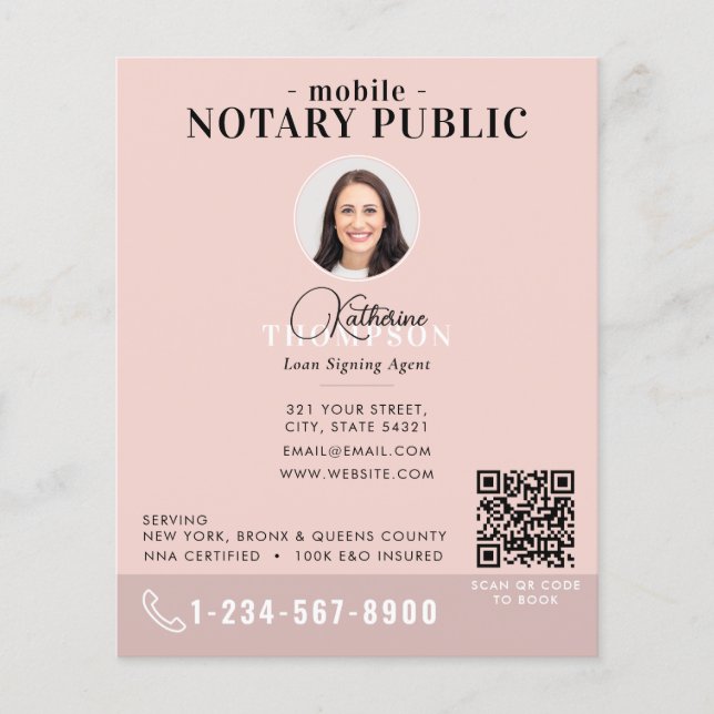 Flyer Código QR de foto moderna rosa del agente de firma (Frente)