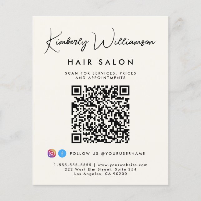 Flyer Código QR de guión de firma de nombre comercial (Frente)