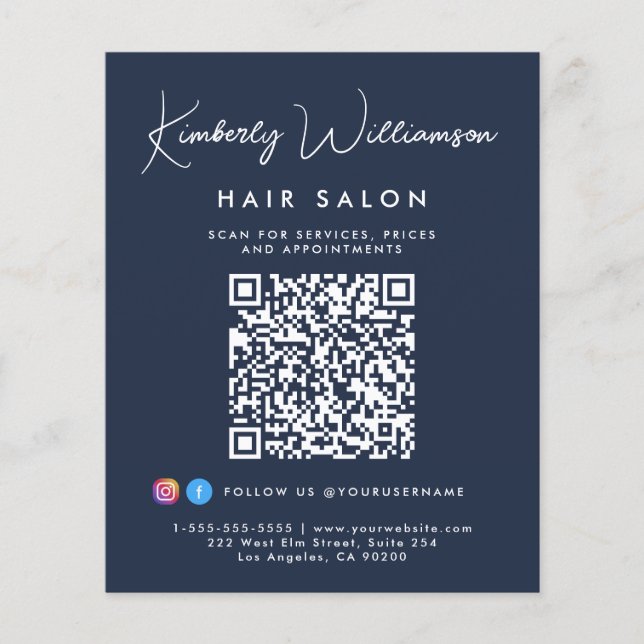 Flyer Código QR de guión de firma de nombre comercial az (Frente)