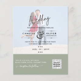 Flyer Código QR de Invitación de Boda con Foto Verde Chi