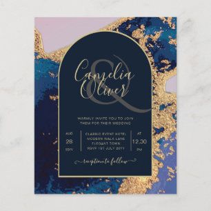 Flyer Código QR de invitación de boda de oro azul de Aga