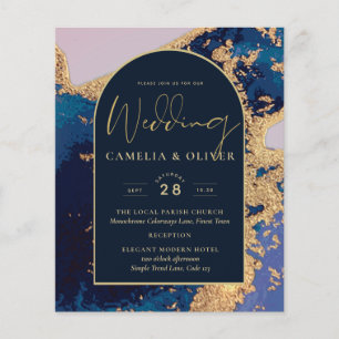 Flyer Código QR de invitación de boda de oro azul de Aga