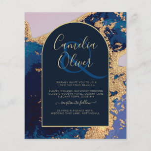 Flyer Código QR de invitación de boda de oro azul de Aga
