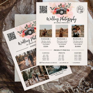 Flyer Código qr de logotipo de fotografía rosa oro flora