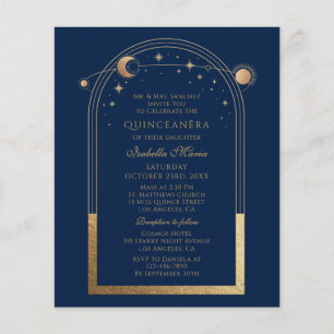 Flyer Código QR de oro azul celestial Quinceañera