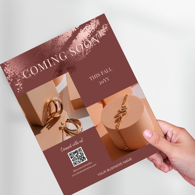Flyer Código QR de promoción comercial de fotos que vien (Coming Soon Photos Business Promo QR Code Flyer)