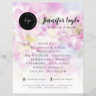 Flyer Código QR de redes sociales Floral acuarela rosa