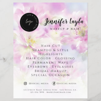 Flyer Código QR de redes sociales Floral acuarela rosa