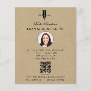 Flyer Código QR del Agente de Firma Notarial Foto Kraft 