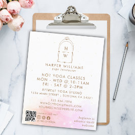 Flyer Código QR del instructor de yoga en monograma rosa