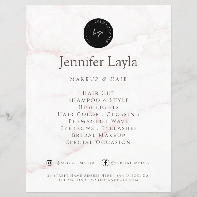 Flyer Código QR Elegante Rosa Oro Rubor Marble Stone (Frente)
