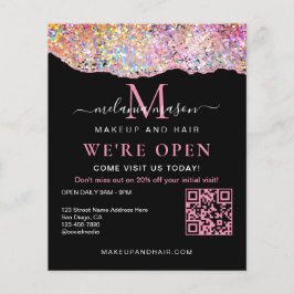 Flyer Código QR holográfico Agate Glitter Estamos abiert