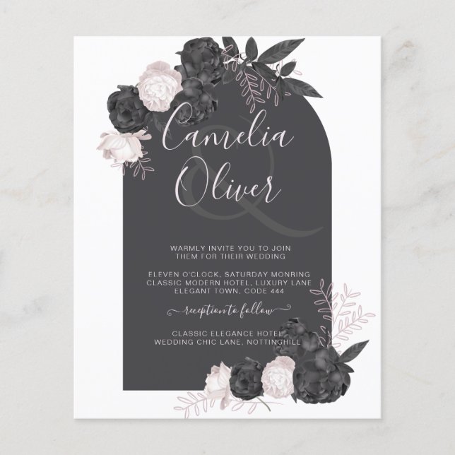 Flyer Código QR para Rosa de Rubor negro todo en 1 Boda  (Frente)