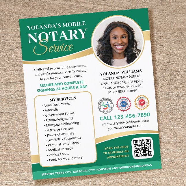 Flyer Código QR Público Notario Móvil Elegante Verde (Subido por el creador)