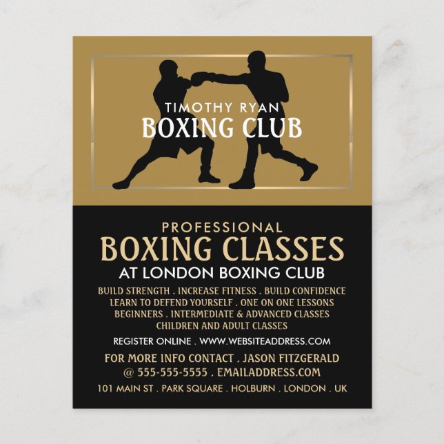 Flyer Coincidencia de boxeo de silueta, anuncio de clase (Frente)