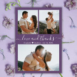 Flyer Collage de fotos barato Mauve Boda Gracias Volador<br><div class="desc">Barato Moderno Elegante Mano Leída "Amor y gracias" Boda de guiones (3) Tres Collages de fotos Gracias Volante personalizado asequible de bajo presupuesto. Elegante plantilla de agradecimiento boda con tres fotos en la parte delantera y una en la parte posterior. ***POR FAVOR, TEN EN CUENTA QUE! *** ¡DESPLIEGUE PARA MÁS...</div>