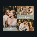 Flyer Collage de fotos de presupuesto Boda de sabios Gra<br><div class="desc">Presupuesto, Elegante, Minimalista Mano Letter 4 Collage de fotos Sage Green Boda Gracias a un volante de bajo presupuesto personalizado. Elegante boda de agradecimiento plantilla de papel con cuatro (4) fotos en la parte delantera y una foto en la parte posterior. Con el texto "Gracias" en una letra de escritura...</div>