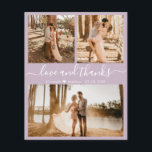 Flyer Collage de fotos de presupuesto Boda Lilac Gracias<br><div class="desc">Boda de Presupuesto, Moderno, Elegante, Carta Mano (3) Tres Collages de fotos Gracias Volante personalizado de bajo presupuesto. Elegante plantilla de agradecimiento boda con tres fotos en la parte delantera y una en la parte posterior. ***POR FAVOR, TEN EN CUENTA QUE! *** ¡DESPLIEGUE PARA MÁS INFORMACIÓN! *** Con el texto...</div>