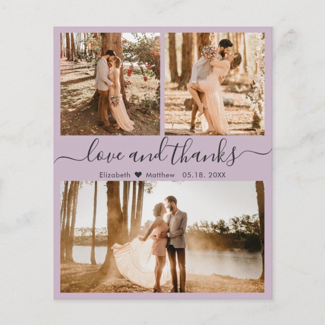 Flyer Collage de fotos de presupuesto Boda Lilac Gracias (Frente)