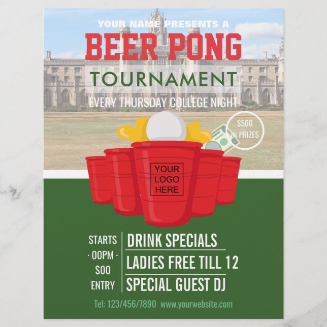 Flyer College Beer Pong TTorneo agrega logo y foto (Frente)