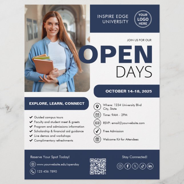 Flyer College University Open Day Navy Blue Business (Frente)