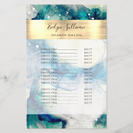 Flyer Color de agua Verde azulada azul y lista de precio