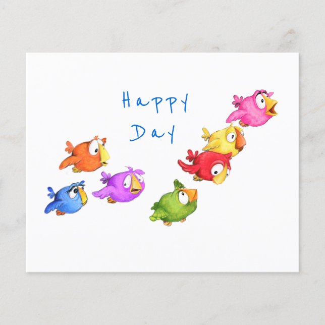 Flyer Coloridas Aves Voladoras Felices - Divertidas Flor (Frente)