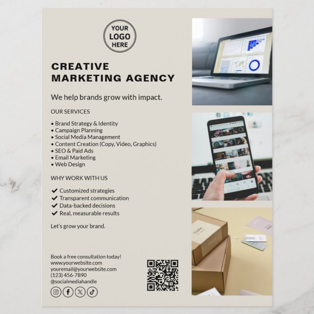 Flyer Comercialización con logotipo moderno Empresa neut (Frente)