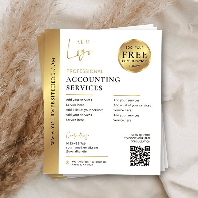 Flyer Comercialización de códigos QR para empresas de ne (Promote your services with this professional gold effect marketing flyer design)