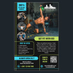 Flyer Comercialización de ofertas especiales de limón y<br><div class="desc">Volante de marketing para su pequeño negocio, como un gimnasio o un entrenador personal, con un fondo negro y cal brillante y cian como colores de acento. Añade fotos para mostrar lo que puedes ofrecer a tus clientes y clientes, cuatro por un lado y una gran foto por el otro....</div>