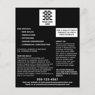 Flyer Compañía de construcción Añada su logotipo negro