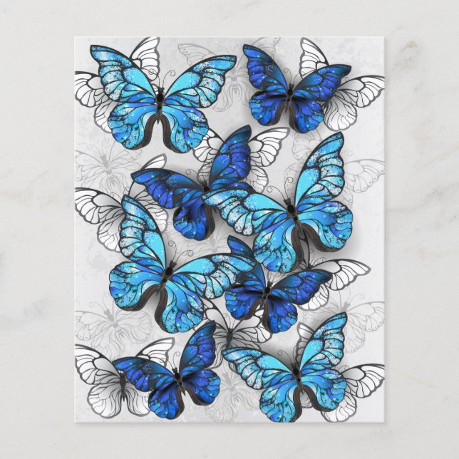 Flyer Composición de mariposas blancas y azules (Frente)